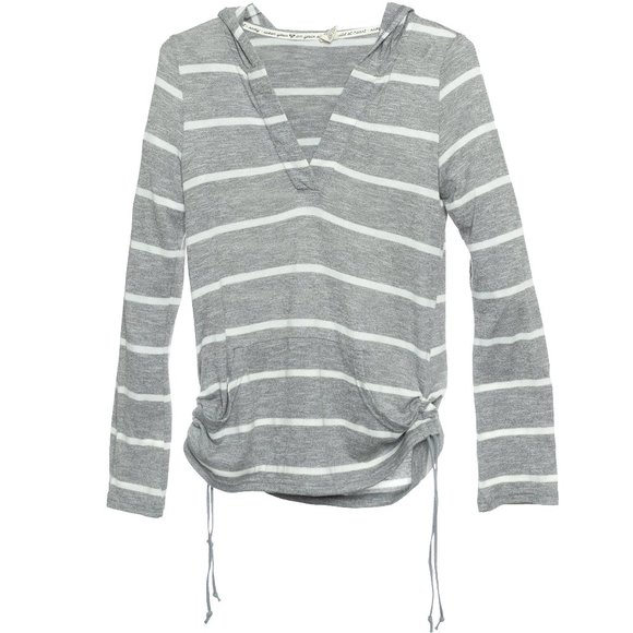 Roxy Grey Striped Pullover Sweater Hoodie Size Medium - Picture 2 of 5